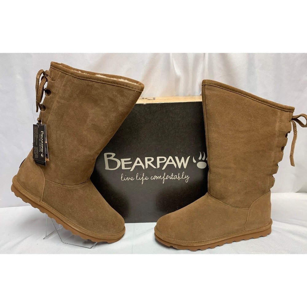 BEARPAW Women's Boots Phylly Size 10 M Hickory Brown Wool Lined Suede Upper NEW!